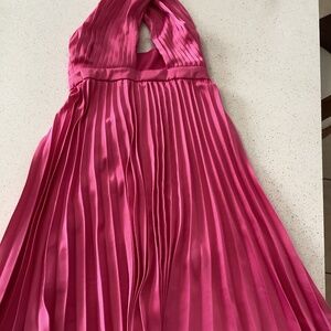 Petite Halter satin pleated mini dress